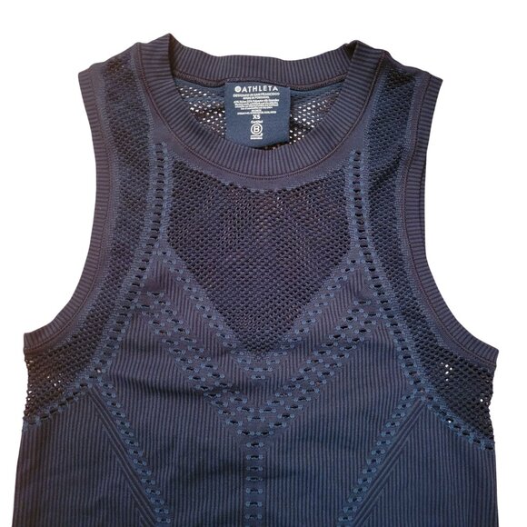 Athleta XS Teal Black Seamless Knit Performance OXYGEN Two Tone Tank - Picture 3 of 4